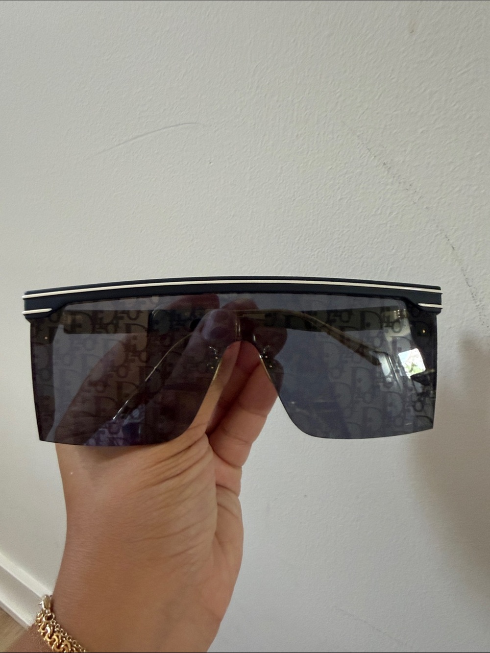 Dior Oversized Blue Shield Sunglasses with Subtle Logo Pattern